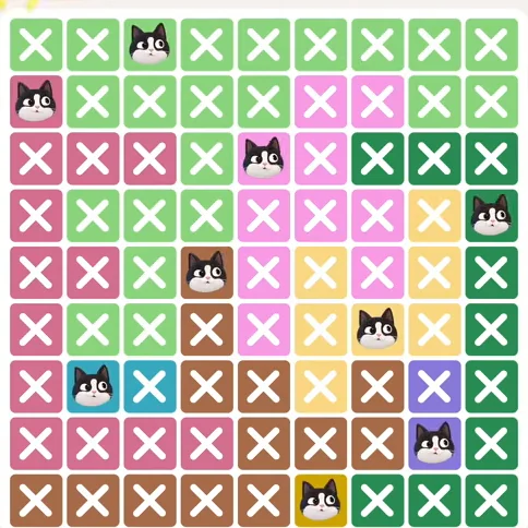 Meowdoku Level 647 solved board with every cat placed