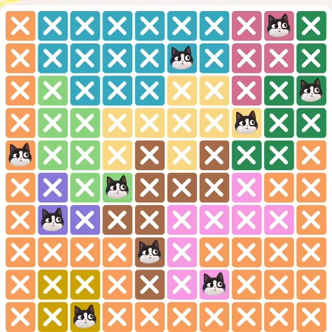 Meowdoku Level 648 solved board with every cat placed