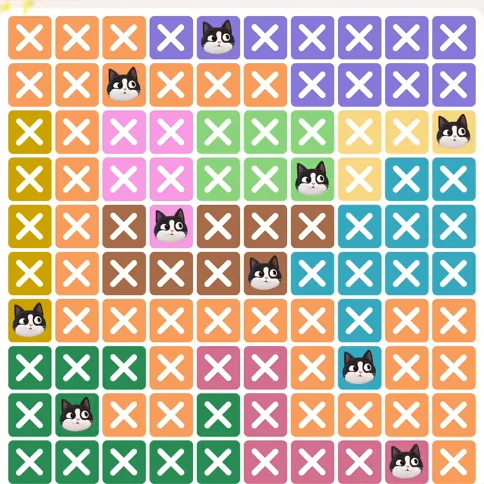 Meowdoku Level 649 solved board with every cat placed