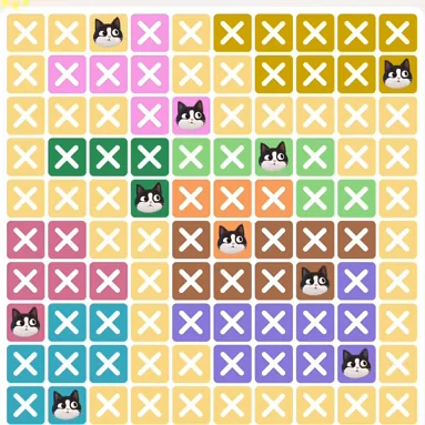 Meowdoku Level 652 solved board with every cat placed