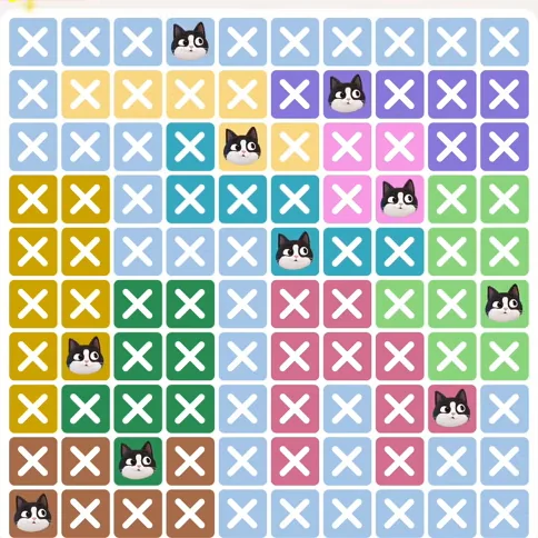 Meowdoku Level 658 solved board with every cat placed