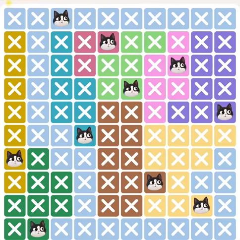 Meowdoku Level 666 solved board with every cat placed