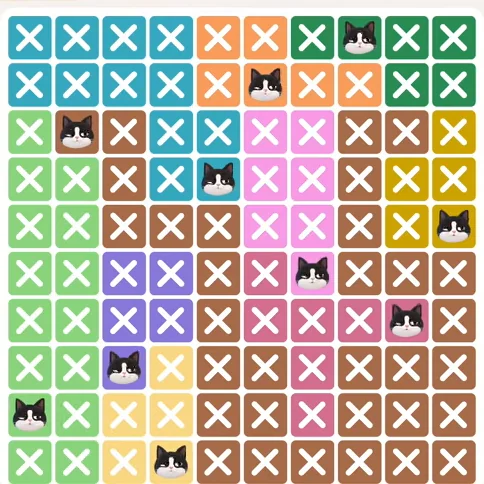 Meowdoku Level 669 solved board with every cat placed