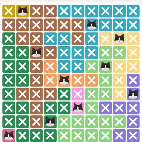 Meowdoku Level 670 solved board with every cat placed