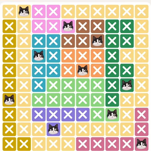 Meowdoku Level 672 solved board with every cat placed