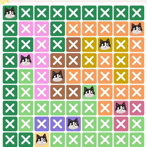 Meowdoku Level 674 solved board with every cat placed