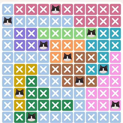 Meowdoku Level 675 solved board with every cat placed