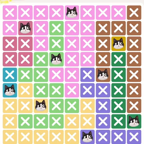 Meowdoku Level 677 solved board with every cat placed