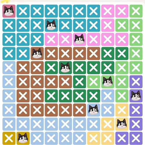 Meowdoku Level 680 solved board with every cat placed