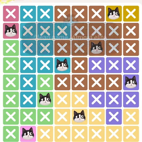 Meowdoku Level 681 solved board with every cat placed