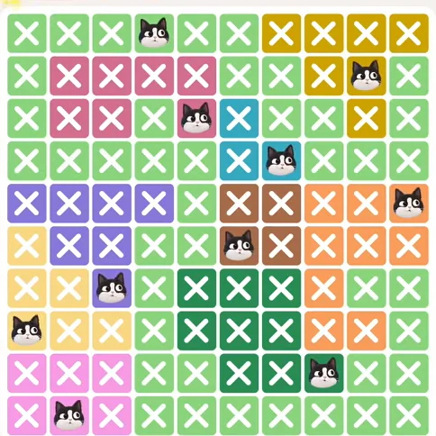 Meowdoku Level 682 solved board with every cat placed