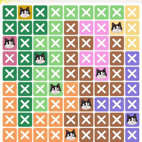 Meowdoku Level 684 solved board with every cat placed