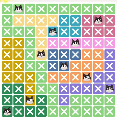 Meowdoku Level 686 solved board with every cat placed