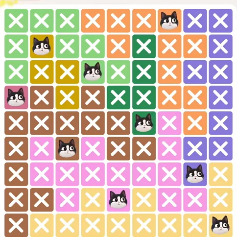 Meowdoku Level 687 solved board with every cat placed