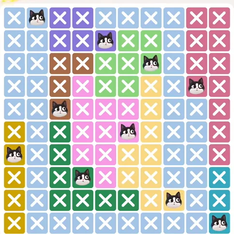 Meowdoku Level 689 solved board with every cat placed