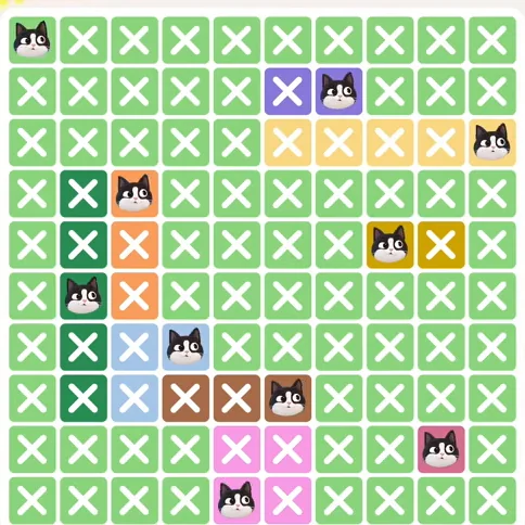 Meowdoku Level 693 solved board with every cat placed