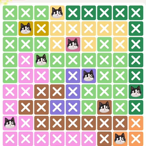 Meowdoku Level 694 solved board with every cat placed