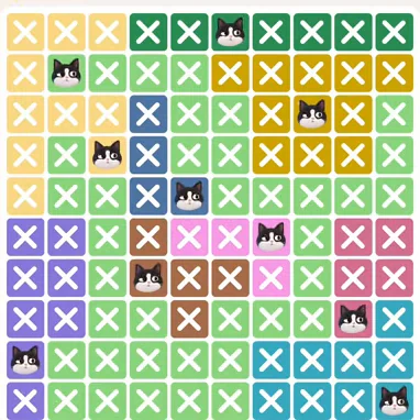 Meowdoku Level 695 solved board with every cat placed