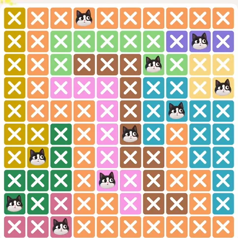 Meowdoku Level 696 solved board with every cat placed