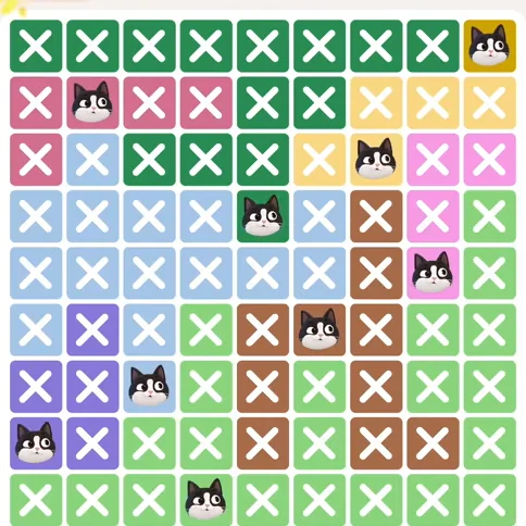 Meowdoku Level 697 solved board with every cat placed