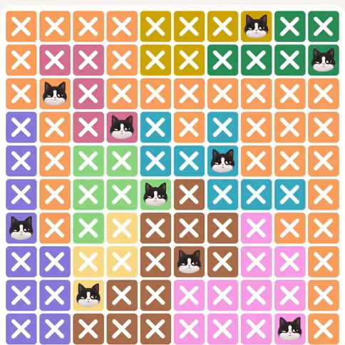 Meowdoku Level 698 solved board with every cat placed