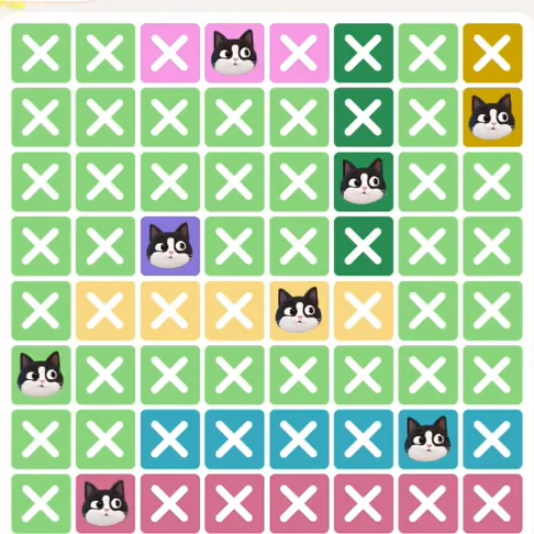Meowdoku Level 701 solved board with every cat placed
