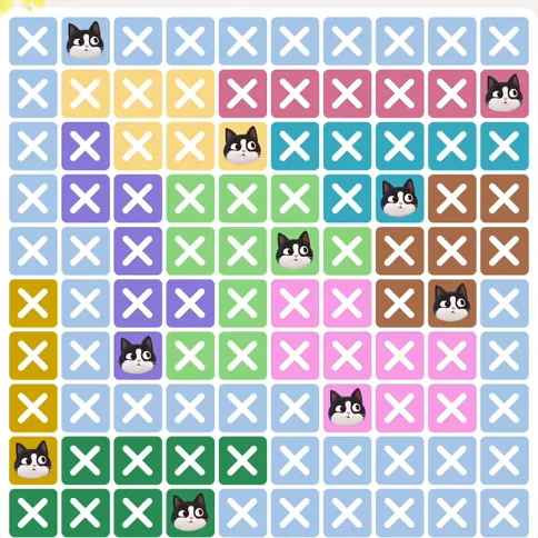 Meowdoku Level 702 solved board with every cat placed