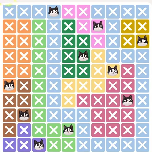 Meowdoku Level 705 solved board with every cat placed