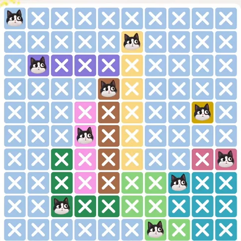 Meowdoku Level 706 solved board with every cat placed