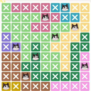 Meowdoku Level 707 solved board with every cat placed