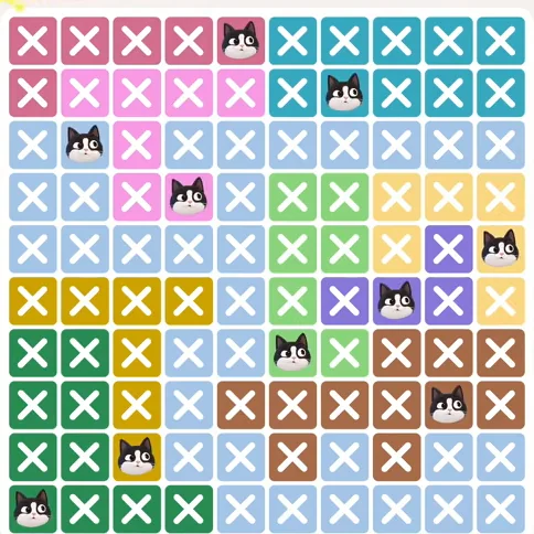 Meowdoku Level 708 solved board with every cat placed