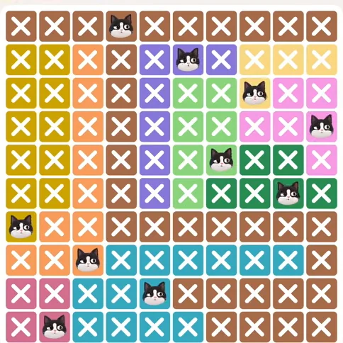 Meowdoku Level 709 solved board with every cat placed