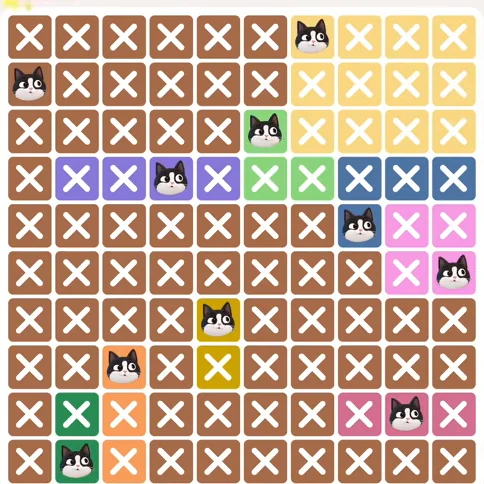 Meowdoku Level 712 solved board with every cat placed