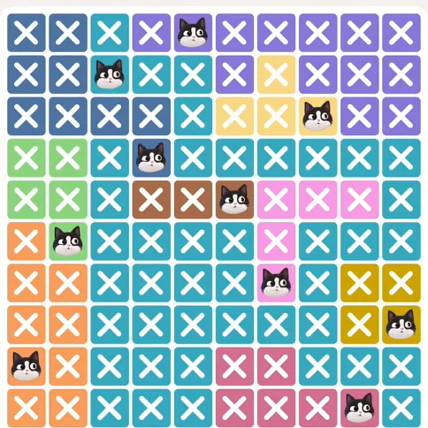 Meowdoku Level 713 solved board with every cat placed