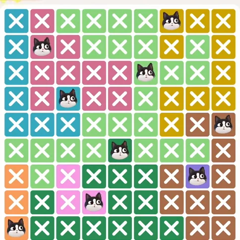 Meowdoku Level 714 solved board with every cat placed