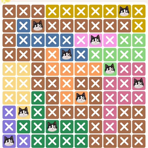 Meowdoku Level 715 solved board with every cat placed