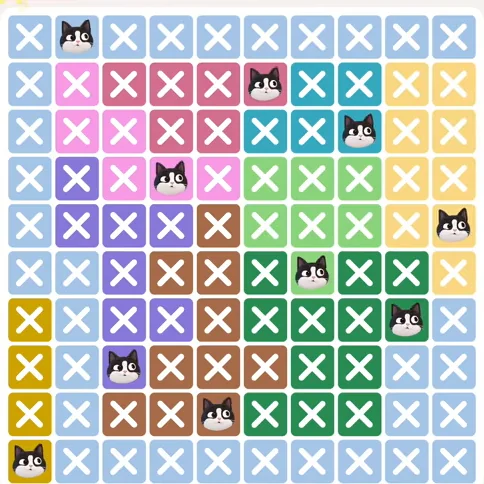 Meowdoku Level 716 solved board with every cat placed