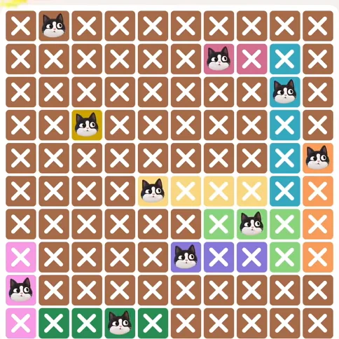 Meowdoku Level 718 solved board with every cat placed