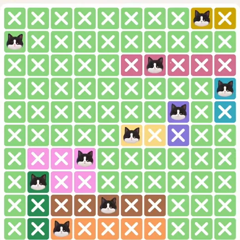 Meowdoku Level 719 solved board with every cat placed