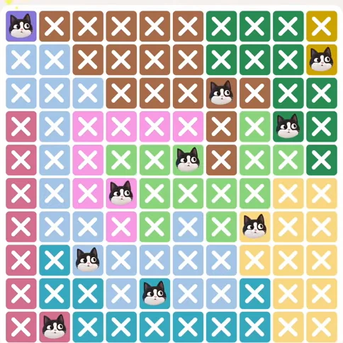 Meowdoku Level 720 solved board with every cat placed