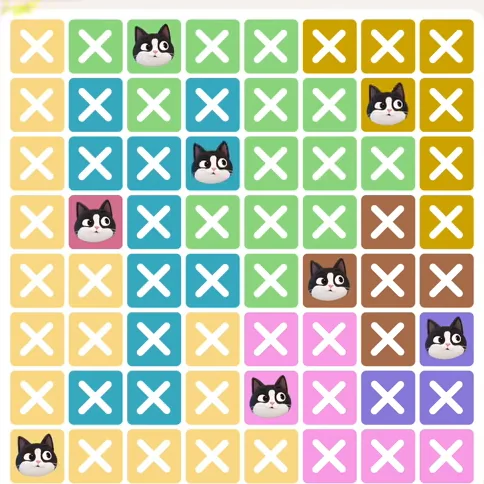 Meowdoku Level 721 solved board with every cat placed
