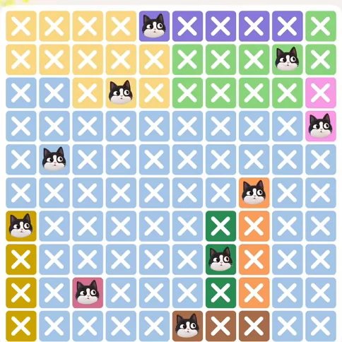 Meowdoku Level 722 solved board with every cat placed