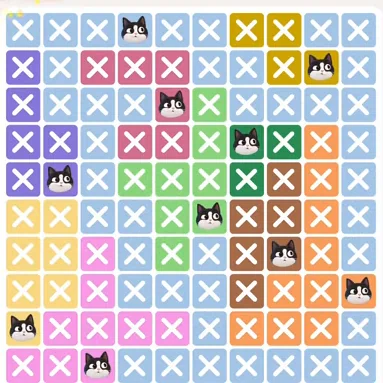 Meowdoku Level 723 solved board with every cat placed