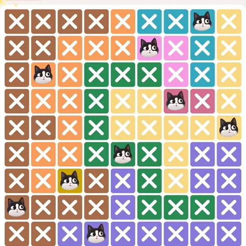 Meowdoku Level 724 solved board with every cat placed