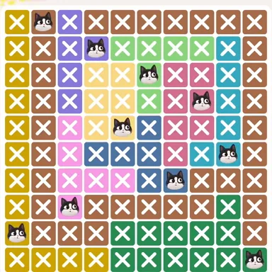Meowdoku Level 725 solved board with every cat placed