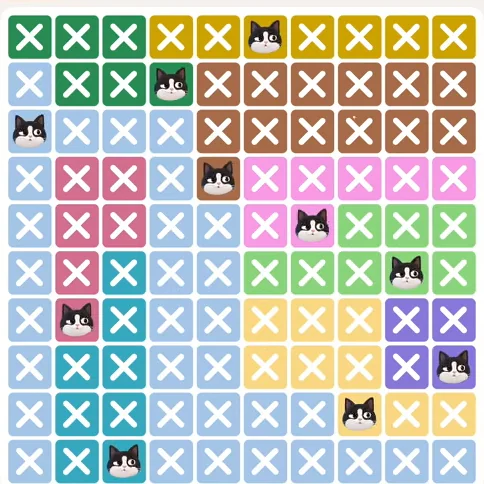 Meowdoku Level 726 solved board with every cat placed