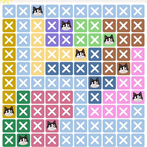 Meowdoku Level 728 solved board with every cat placed
