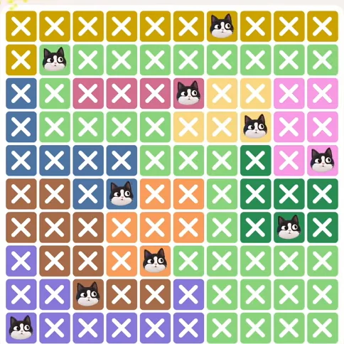 Meowdoku Level 729 solved board with every cat placed