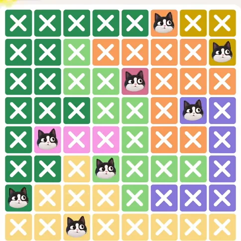 Meowdoku Level 731 solved board with every cat placed