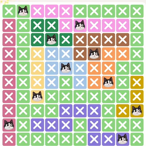 Meowdoku Level 735 solved board with every cat placed